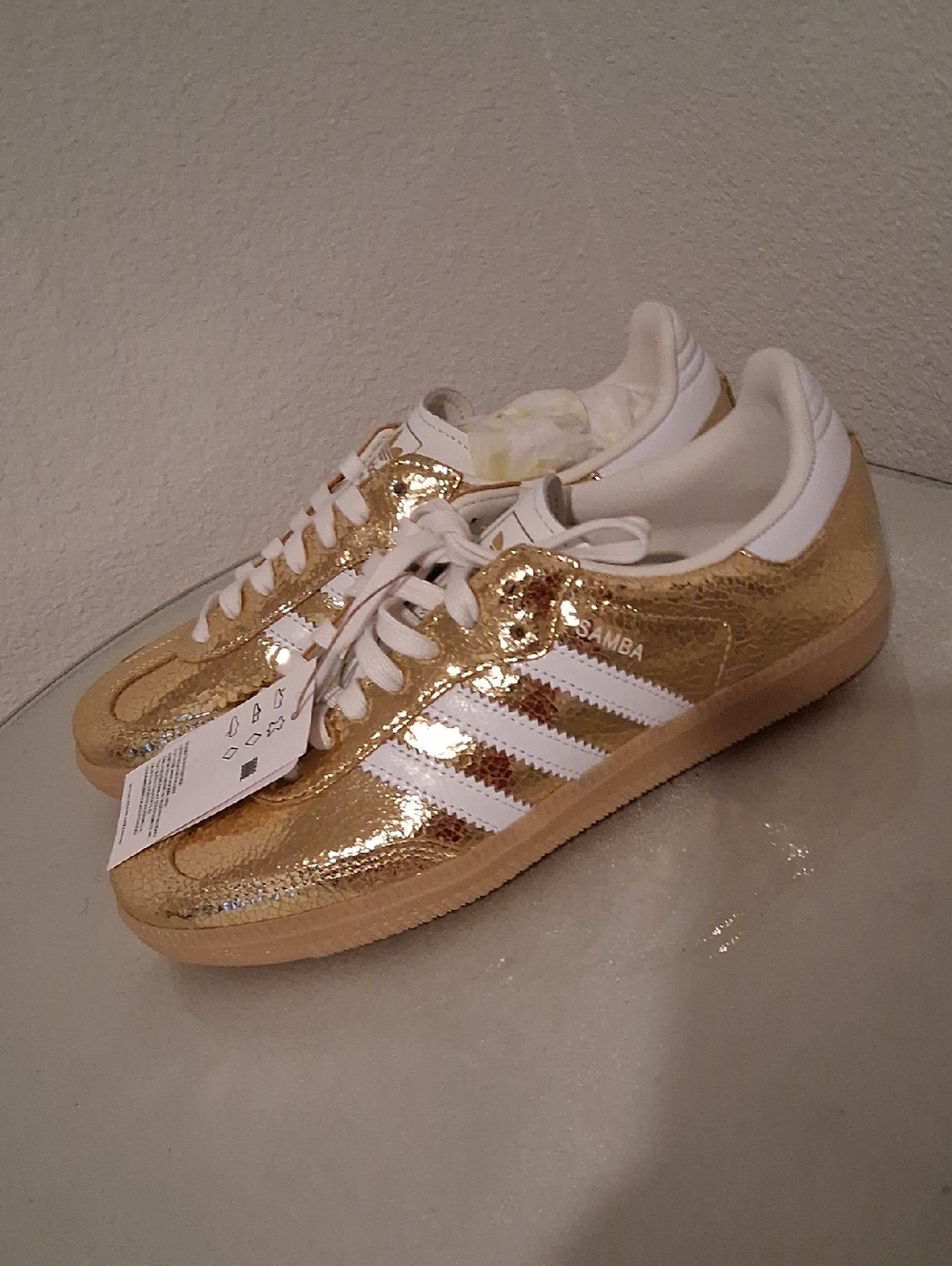 adidas Gold and White Samba Low-Top Sneakers